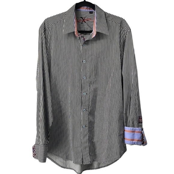 Robert Graham X flip cuff striped button shirt business standout suit sz Lg c - Picture 3 of 13